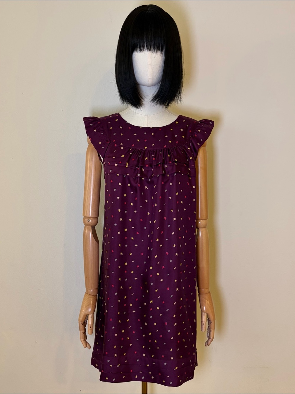 Heritage 1981 Silk Leaf Print Ruffle Dress M (fits like S)